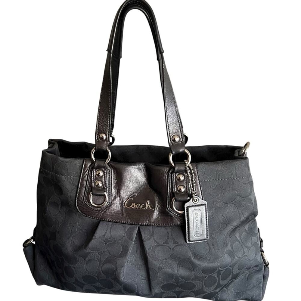 Coach Ashley Signature Metallic Charcoal Satchel Two-Way - Picture 2 of 12